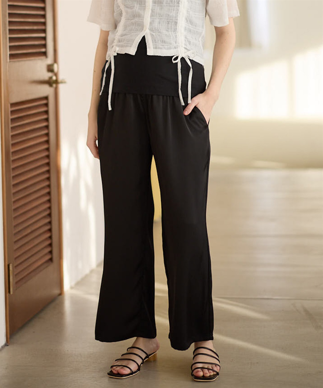 Rosemadame サテンワイド マタニティパンツ（マタニティ/授乳服）妊婦服 産前・産後対応_variation_3