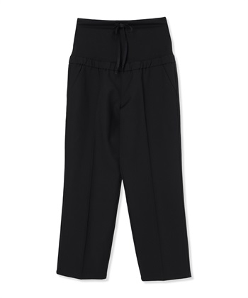 麻調タックワイドパンツ（マタニティ/ 妊婦服）産前・産後対応(ブラック-Ｍ)