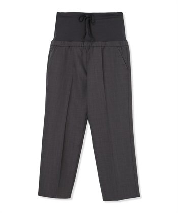 麻調タックワイドパンツ（マタニティ/ 妊婦服）産前・産後対応(チャコール-Ｍ)