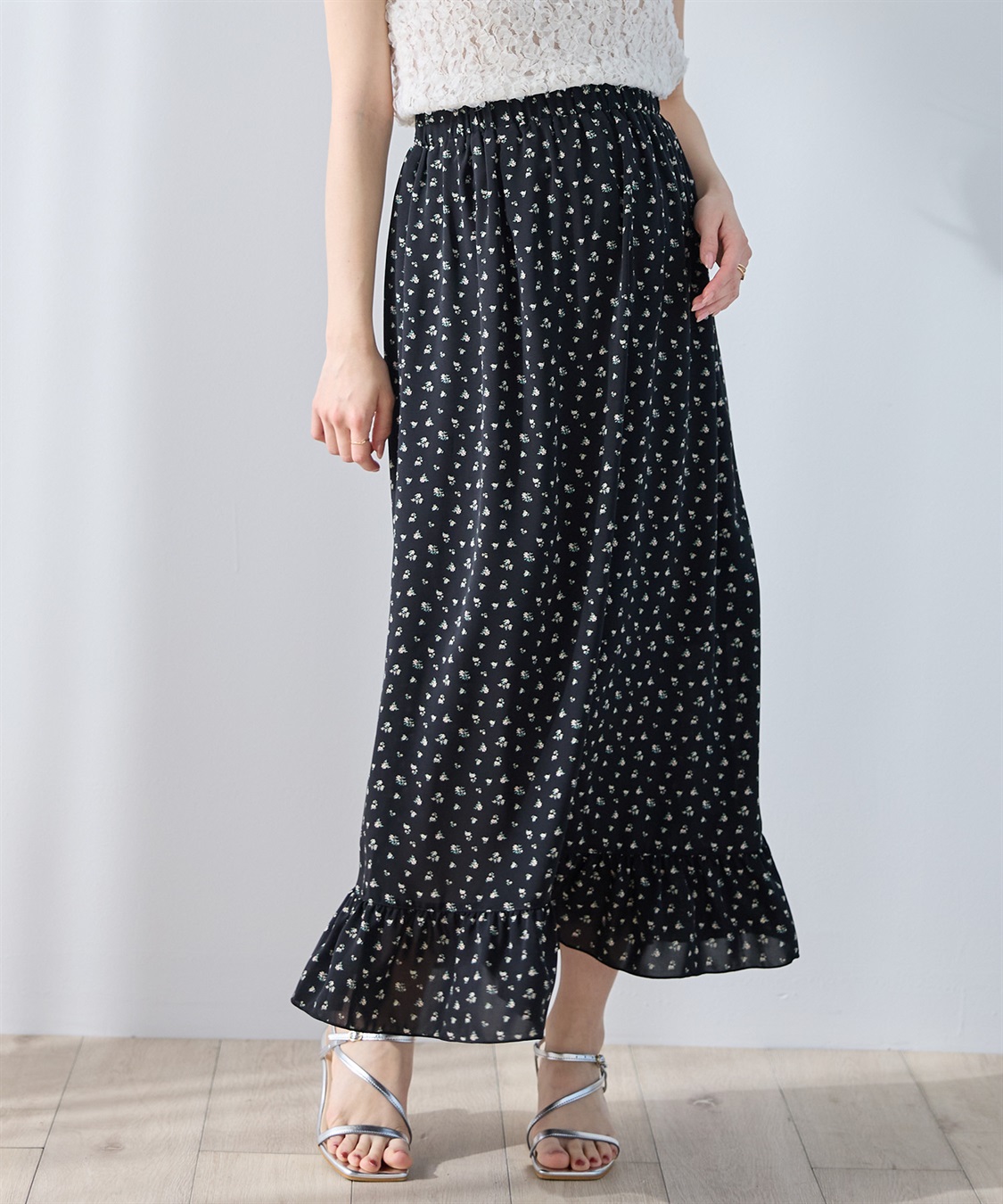 Rosemadame レトロフラワー フリルスカート/マタニティスカート（マタニティ/授乳服) 妊婦服 産前・産後対応_main