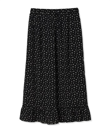 レトロフラワー フリルスカート/マタニティスカート（マタニティ/授乳服) 妊婦服 産前・産後対応(ブラック-Ｍ)