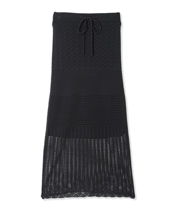 透かし編みニットスカート（マタニティ～産後）妊婦服 産前・産後対応(ブラック-Ｍ)