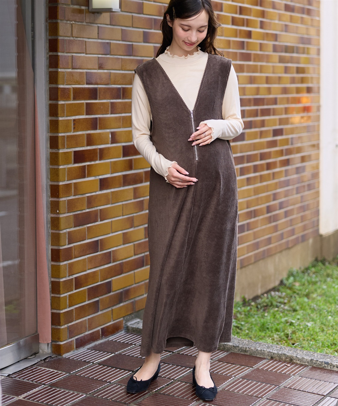Rosemadame ストレッチ コーデュロイ ジャンパースカート × メロウフリルカットソー_main