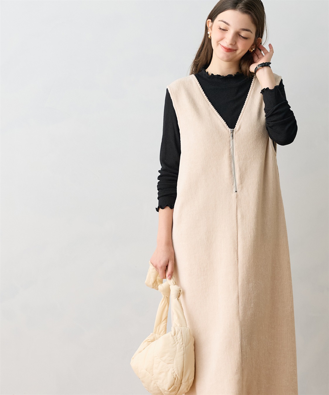 Rosemadame ストレッチ コーデュロイ ジャンパースカート × メロウフリルカットソー_variation_3