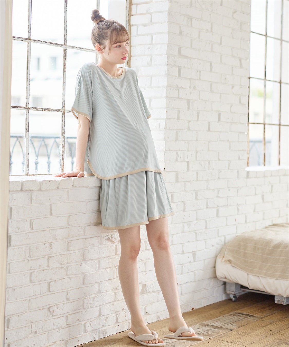 Rosemadame テレコバイカラー使いパジャマ【上下セット】(産前・産後対応 マタニティ＆授乳服 ルームウェア)_variation_2