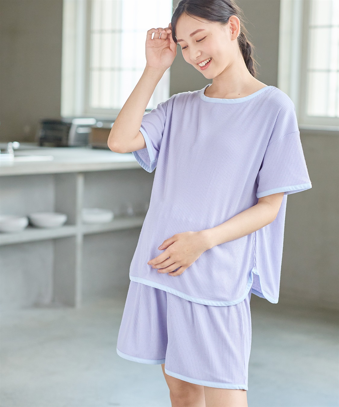 Rosemadame テレコバイカラー使いパジャマ【上下セット】(産前・産後対応 マタニティ＆授乳服 ルームウェア)_variation_3