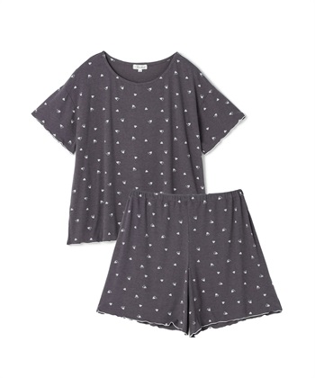 リブハート柄ルームウェア/パジャマ(チャコール-Ｍ)