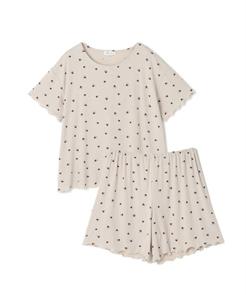 リブハート柄ルームウェア/パジャマ(オフベージュ-Ｍ)