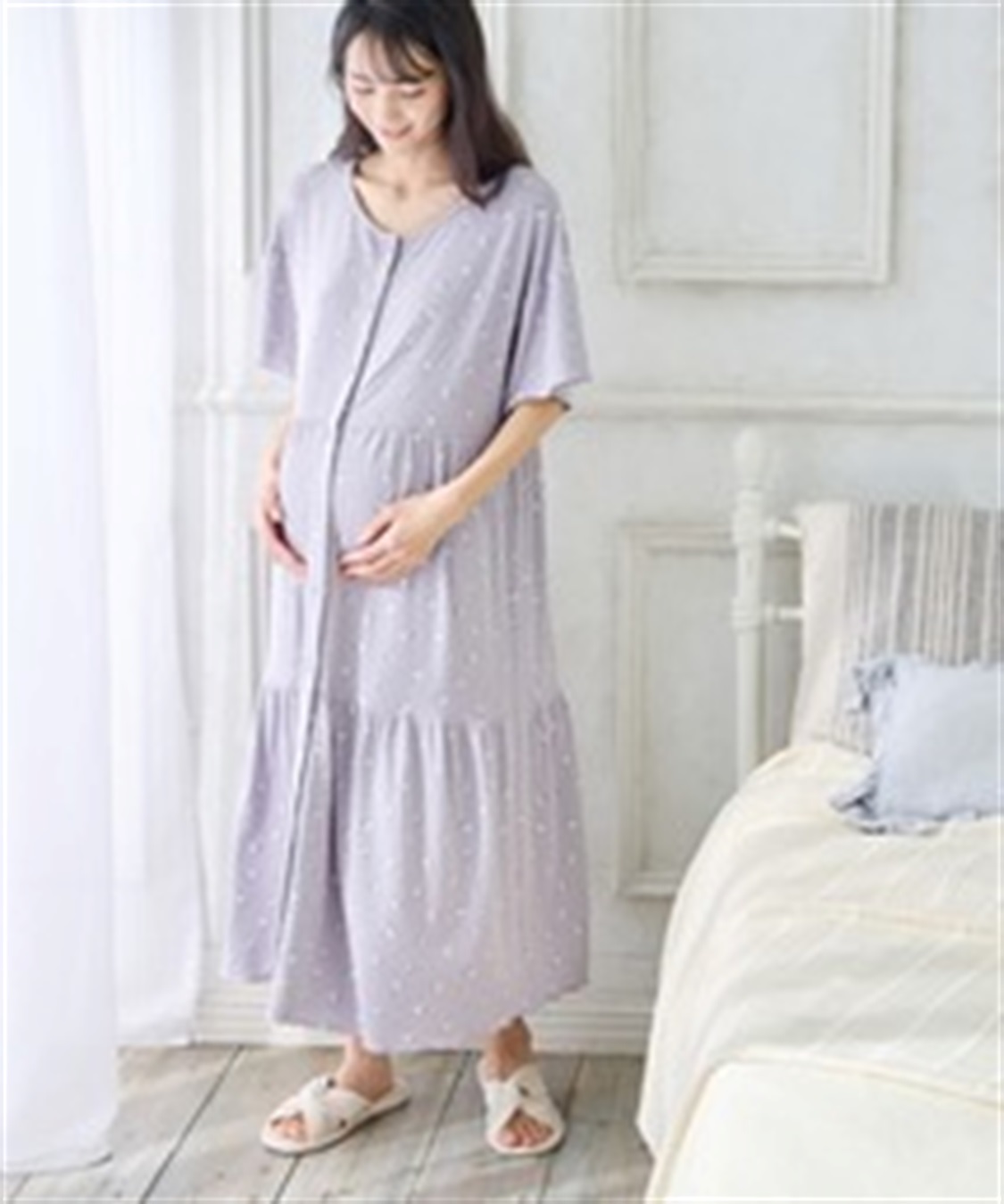 Rosemadame テレコ小花柄ティアードネグリジェ/ ワンピースパジャマ(産前・産後対応 マタニティ＆授乳服 ルームウェア)_variation_3
