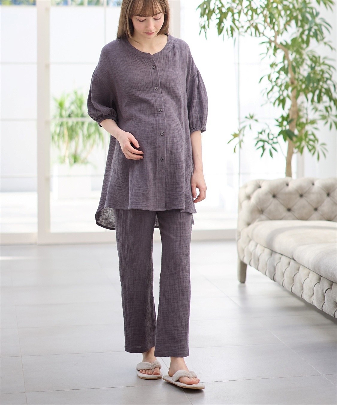 Rosemadame 【セット】コットン100％ ダブルガーゼ ボリューム袖パジャマ(産前・産後対応 マタニティ＆授乳服 ルームウェア)_main