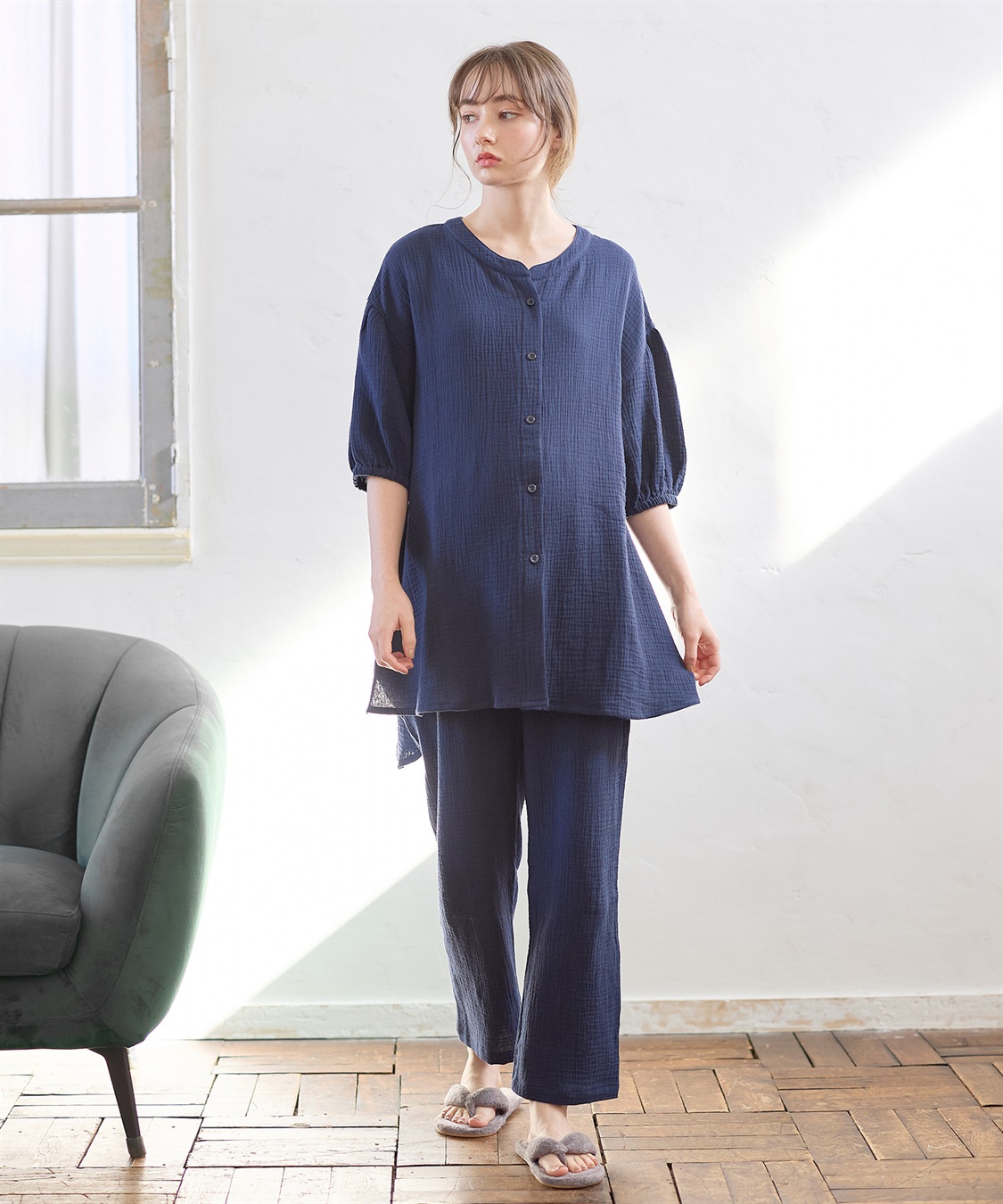 Rosemadame 【セット】コットン100％ ダブルガーゼ ボリューム袖パジャマ(産前・産後対応 マタニティ＆授乳服 ルームウェア)_variation_3