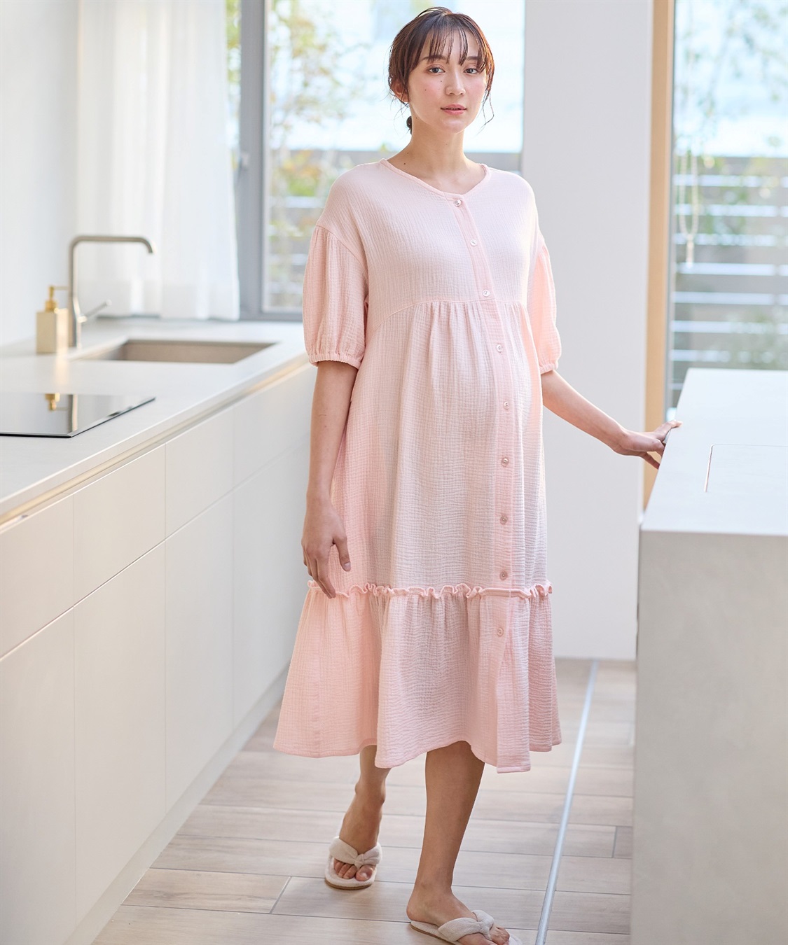 Rosemadame コットン100％ ダブルガーゼ ボリューム袖ネグリジェ/ワンピース(産前・産後対応 マタニティ＆授乳服 パジャマ/ルームウェア)_variation_2