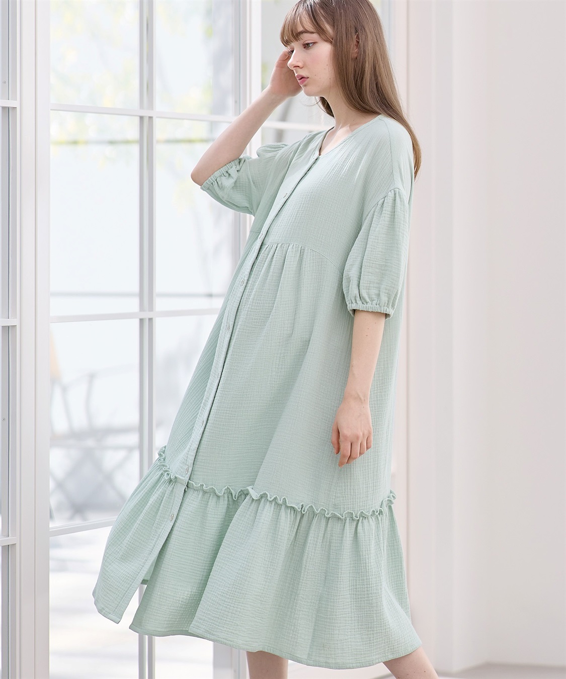 Rosemadame コットン100％ ダブルガーゼ ボリューム袖ネグリジェ/ワンピース(産前・産後対応 マタニティ＆授乳服 パジャマ/ルームウェア)_variation_3