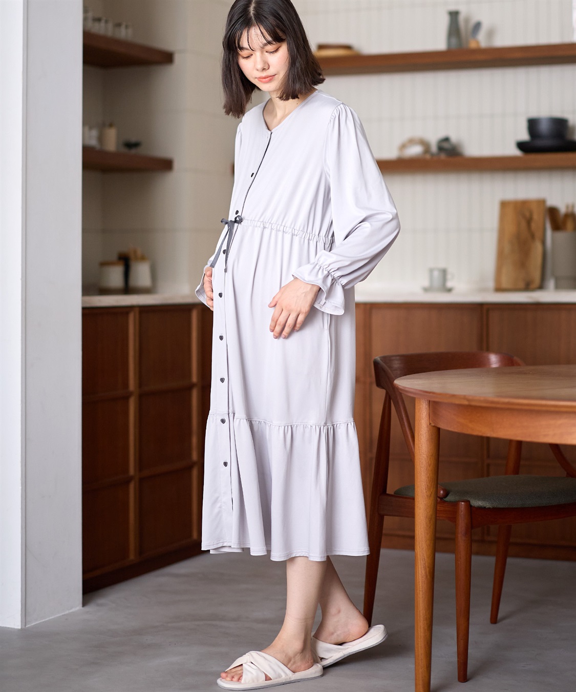 Rosemadame ニットサテン無地・チェリー柄ネグリジェ パジャマ/ルームウェア（マタニティ/授乳服）授乳楽々 妊婦服 産前・産後対応_variation_3