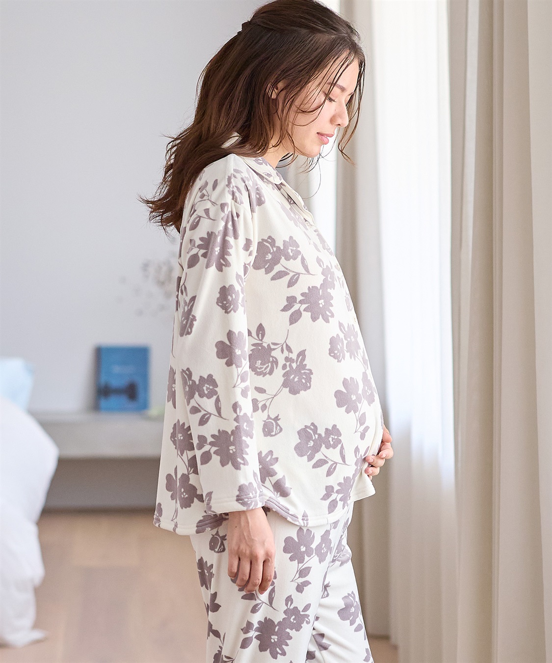 Rosemadame 【セット】ストレッチベロア無地＆花柄パジャマ/ルームウェア（マタニティ/授乳服）授乳楽々 妊婦服 産前・産後対応_main