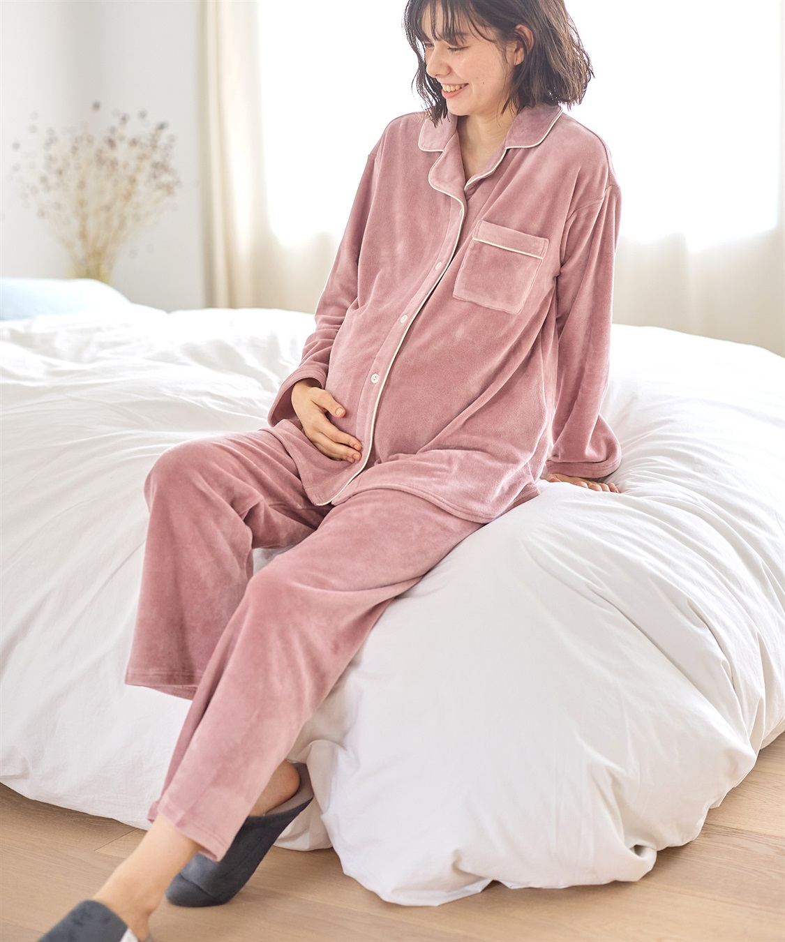 Rosemadame 【セット】ストレッチベロア無地＆花柄パジャマ/ルームウェア（マタニティ/授乳服）授乳楽々 妊婦服 産前・産後対応_variation_2