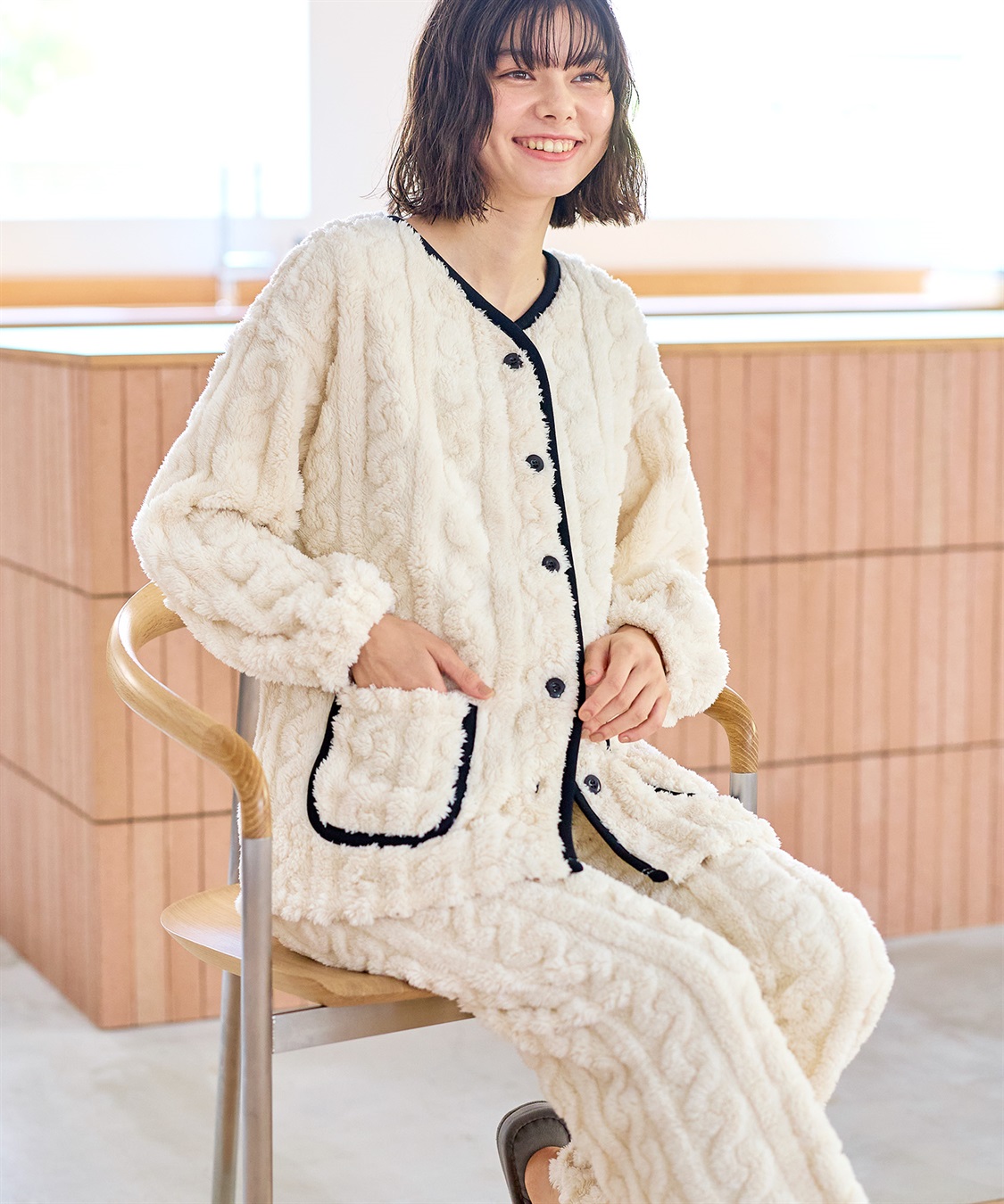 Rosemadame 【セット】モコモコフリース ケーブル柄パジャマ/ルームウェア（マタニティ/授乳服）授乳楽々 妊婦服 産前・産後対応_variation_1