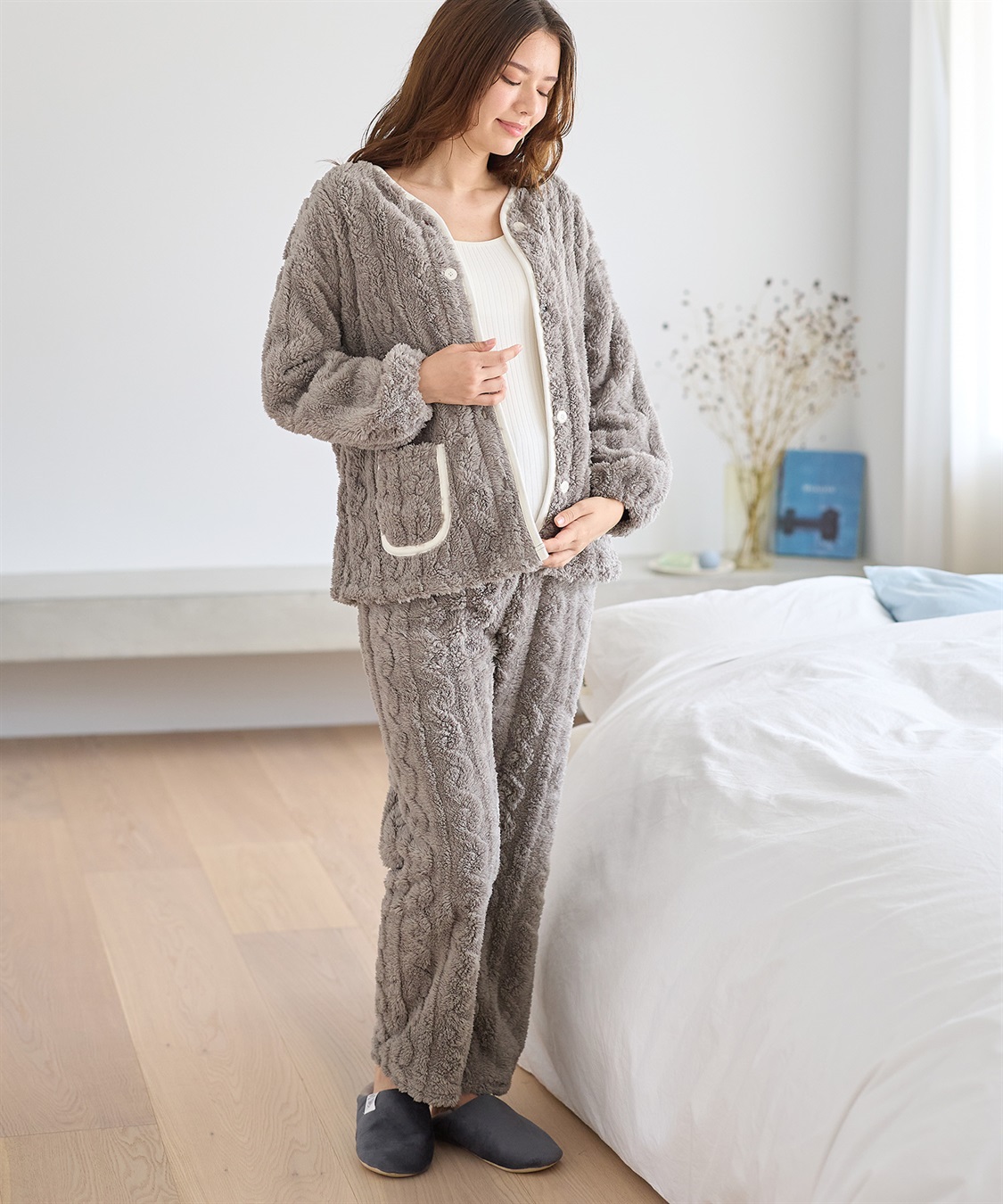 Rosemadame 【セット】モコモコフリース ケーブル柄パジャマ/ルームウェア（マタニティ/授乳服）授乳楽々 妊婦服 産前・産後対応_variation_2