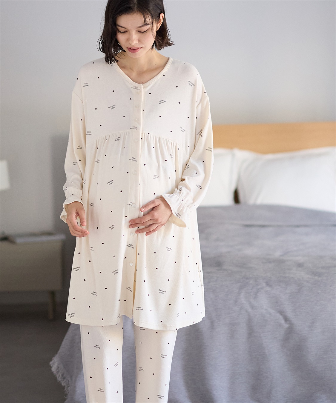 Rosemadame ストレッチリブ　ロゴハートパジャマ(産前・産後対応 マタニティ＆授乳服 ルームウェア 上下セット)_main