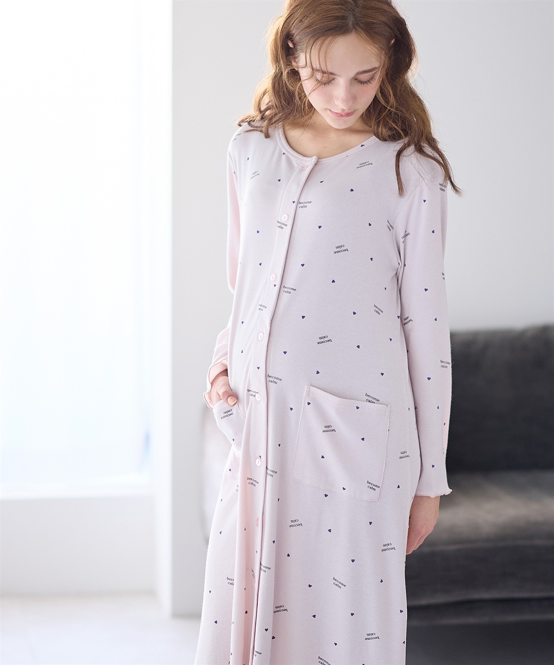 Rosemadame ストレッチリブ　ロゴハートネグリジェ/ ワンピースパジャマ(産前・産後対応 マタニティ＆授乳服 ルームウェア)_main