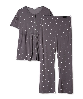 接触冷感ハート柄パジャマ(チャコール-Ｍ)