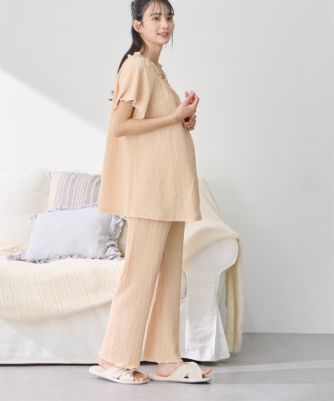 Rosemadame シャーリング ジャガードパジャマ(産前・産後対応 マタニティ＆授乳服 ルームウェア 上下セット)_main