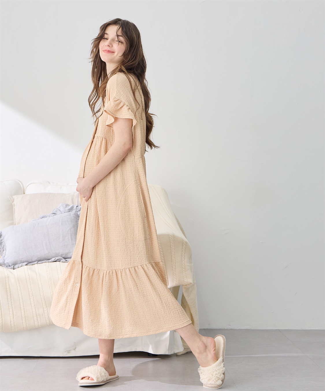 Rosemadame シャーリング ジャガードネグリジェ/ ワンピースパジャマ(産前・産後対応 マタニティ＆授乳服 ルームウェア)_main