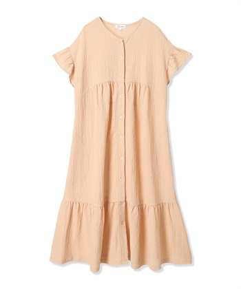 シャーリング ジャガードネグリジェ/ ワンピースパジャマ(産前・産後対応 マタニティ＆授乳服 ルームウェア)(オレンジ-Ｍ)