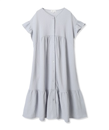 シャーリング ジャガードネグリジェ/ ワンピースパジャマ(産前・産後対応 マタニティ＆授乳服 ルームウェア)(サックス-Ｍ)