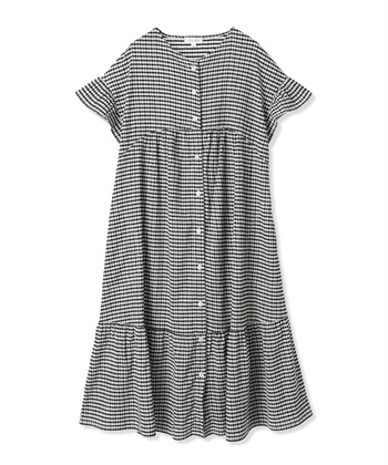 シャーリング ジャガードネグリジェ/ ワンピースパジャマ(産前・産後対応 マタニティ＆授乳服 ルームウェア)(クロｘシロ-Ｍ)