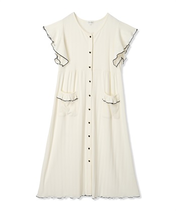 配色メロウフリル パターンメッシュネグリジェ/ ワンピースパジャマ(産前・産後対応 マタニティ＆授乳服 ルームウェア)(アイボリー-Ｍ)