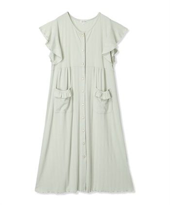 配色メロウフリル パターンメッシュネグリジェ/ ワンピースパジャマ(産前・産後対応 マタニティ＆授乳服 ルームウェア)(ライトグリーン-Ｍ)