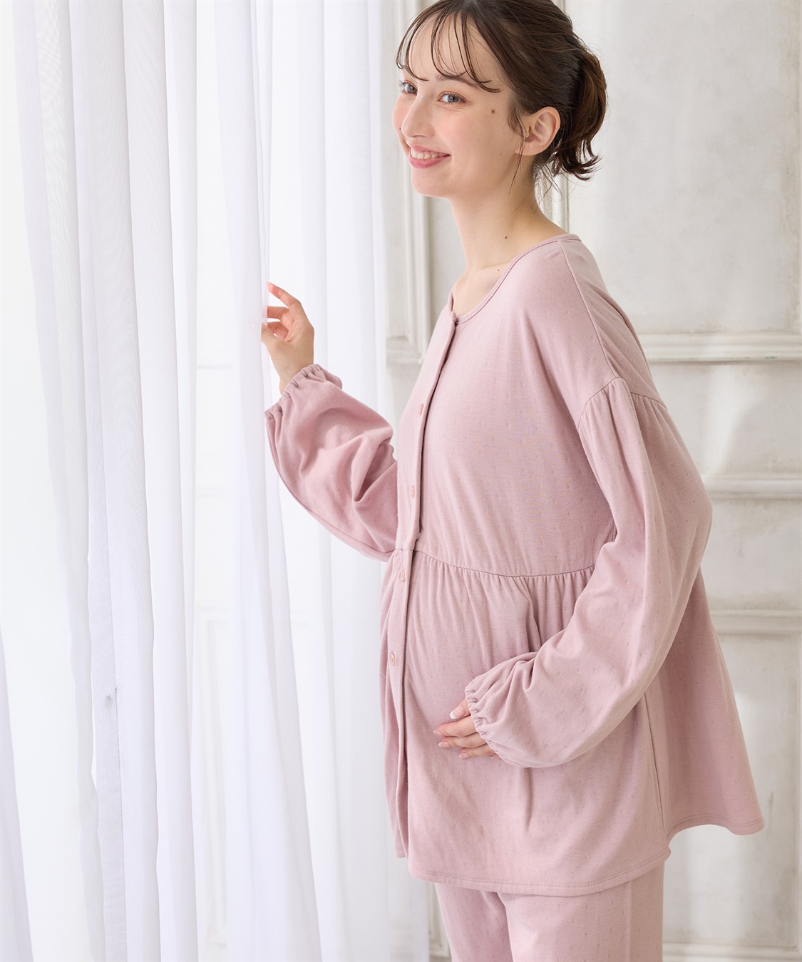 接結ダブルガーゼ無地・ストライプパジャマ/ルームウェア/上下セット