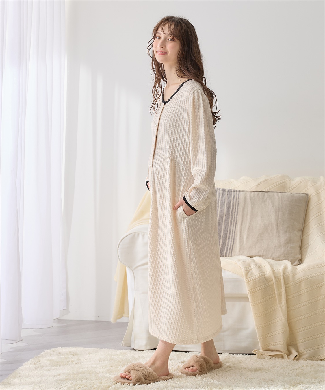 Rosemadame ポコポコジャガードバイカラーネグリジェ/ワンピースパジャマ/ルームウェア（マタニティ/授乳服）授乳楽々 妊婦服 産前・産後対応_main