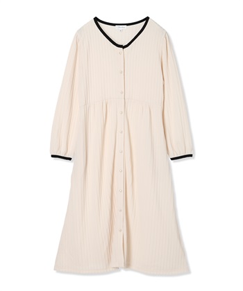 ポコポコジャガードバイカラーネグリジェ/ワンピースパジャマ/ルームウェア（マタニティ/授乳服）授乳楽々 妊婦服 産前・産後対応(アイボリー-Ｍ)