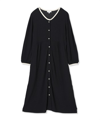 ポコポコジャガードバイカラーネグリジェ/ワンピースパジャマ/ルームウェア（マタニティ/授乳服）授乳楽々 妊婦服 産前・産後対応(ブラック-Ｍ)