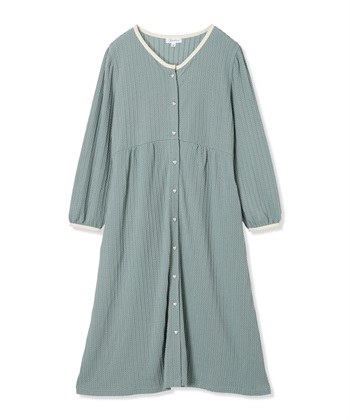 ポコポコジャガードバイカラーネグリジェ/ワンピースパジャマ/ルームウェア（マタニティ/授乳服）授乳楽々 妊婦服 産前・産後対応(ライトグリーン-Ｍ)