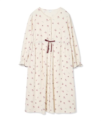 レトロフラワーネグリジェ/ワンピースパジャマ/ルームウェア（マタニティ/授乳服）授乳楽々 妊婦服 産前・産後対応(ボルドー-Ｍ)