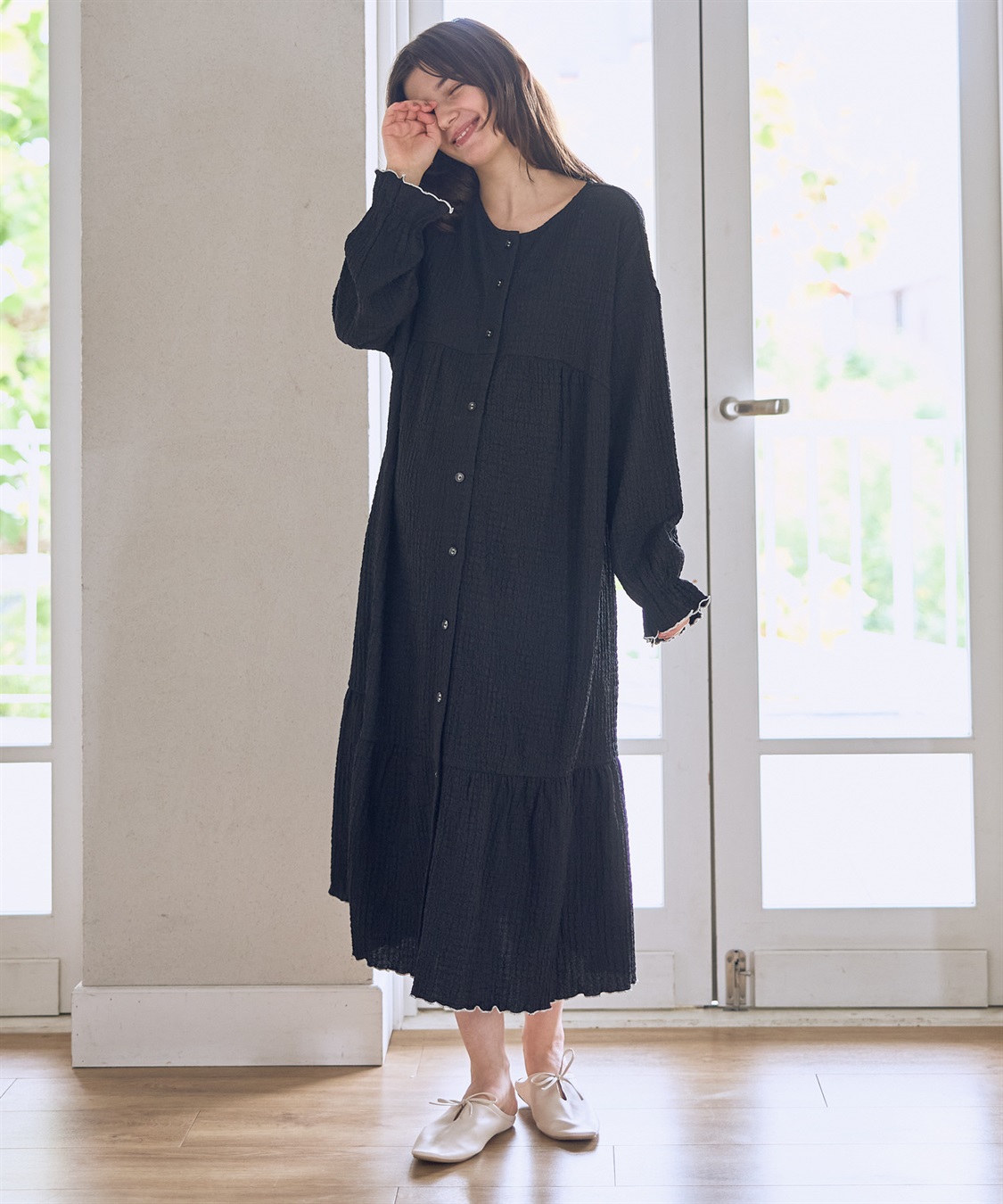 Rosemadame ポコポコジャガード配色メロウネグリジェ/ワンピースパジャマ（マタニティ/ 妊婦服）授乳楽々 妊婦服 産前・産後対応_main