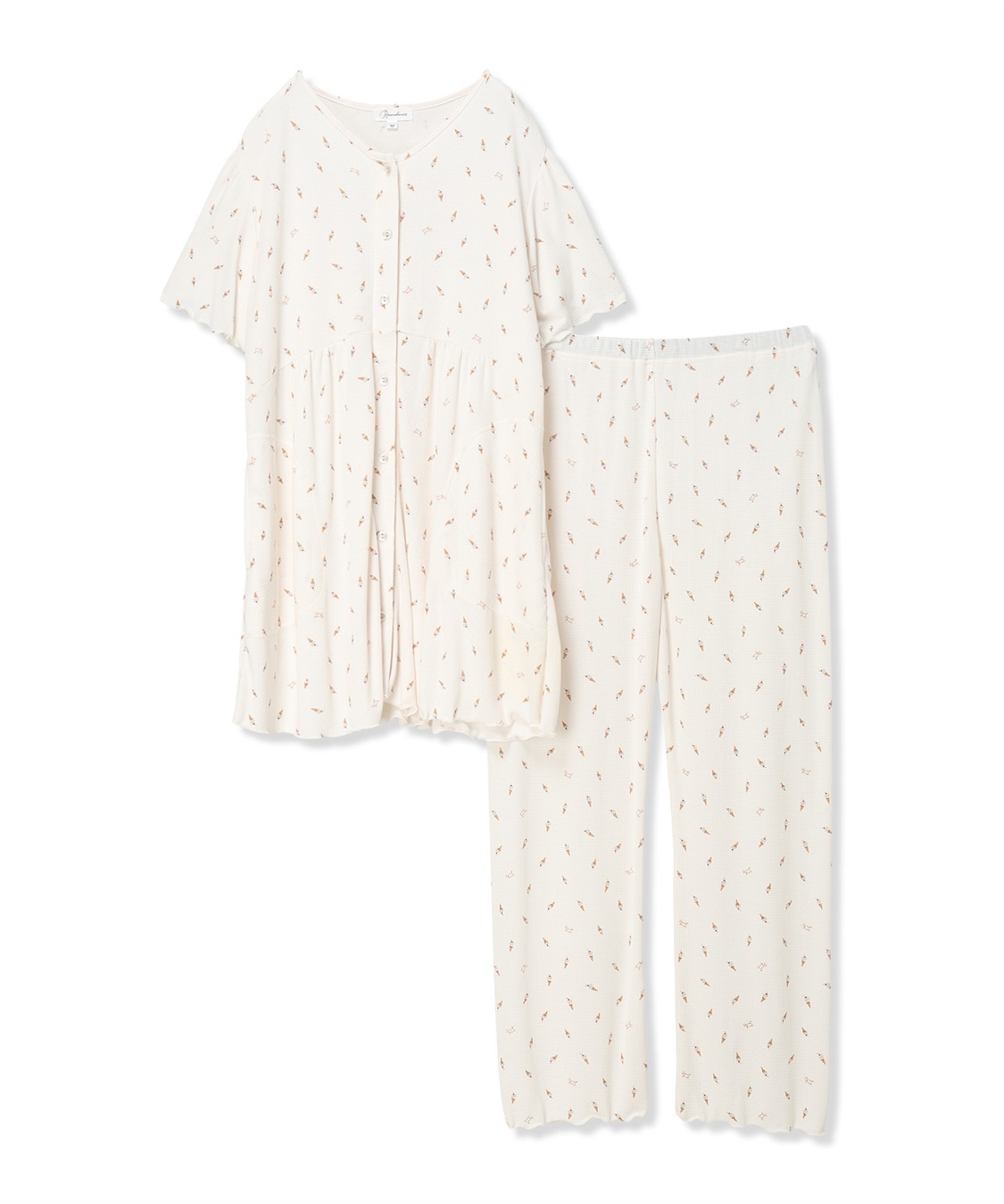 Rosemadame ワッフル風アイス柄パジャマ/マタニティパジャマ（マタニティ/授乳服）上下セット 授乳口付き 授乳楽々 妊婦服 産前・産後対応_variation_1