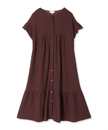 ふくれジャガードネグリジェ/マタニティパジャマ ワンピースパジャマ（マタニティ/ 妊婦服）授乳楽々 妊婦服 産前・産後対応(ブラウン-Ｍ)