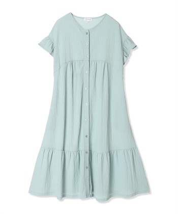 ふくれジャガードネグリジェ/マタニティパジャマ ワンピースパジャマ（マタニティ/ 妊婦服）授乳楽々 妊婦服 産前・産後対応(ライトグリーン-Ｍ)