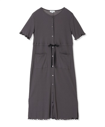 テレコ配色メロウネグリジェ/マタニティパジャマ ワンピースパジャマ（マタニティ/ 妊婦服）授乳楽々 妊婦服 産前・産後対応(チャコール-Ｍ)