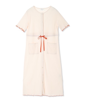 テレコ配色メロウネグリジェ/マタニティパジャマ ワンピースパジャマ（マタニティ/ 妊婦服）授乳楽々 妊婦服 産前・産後対応(ベージュ-Ｍ)