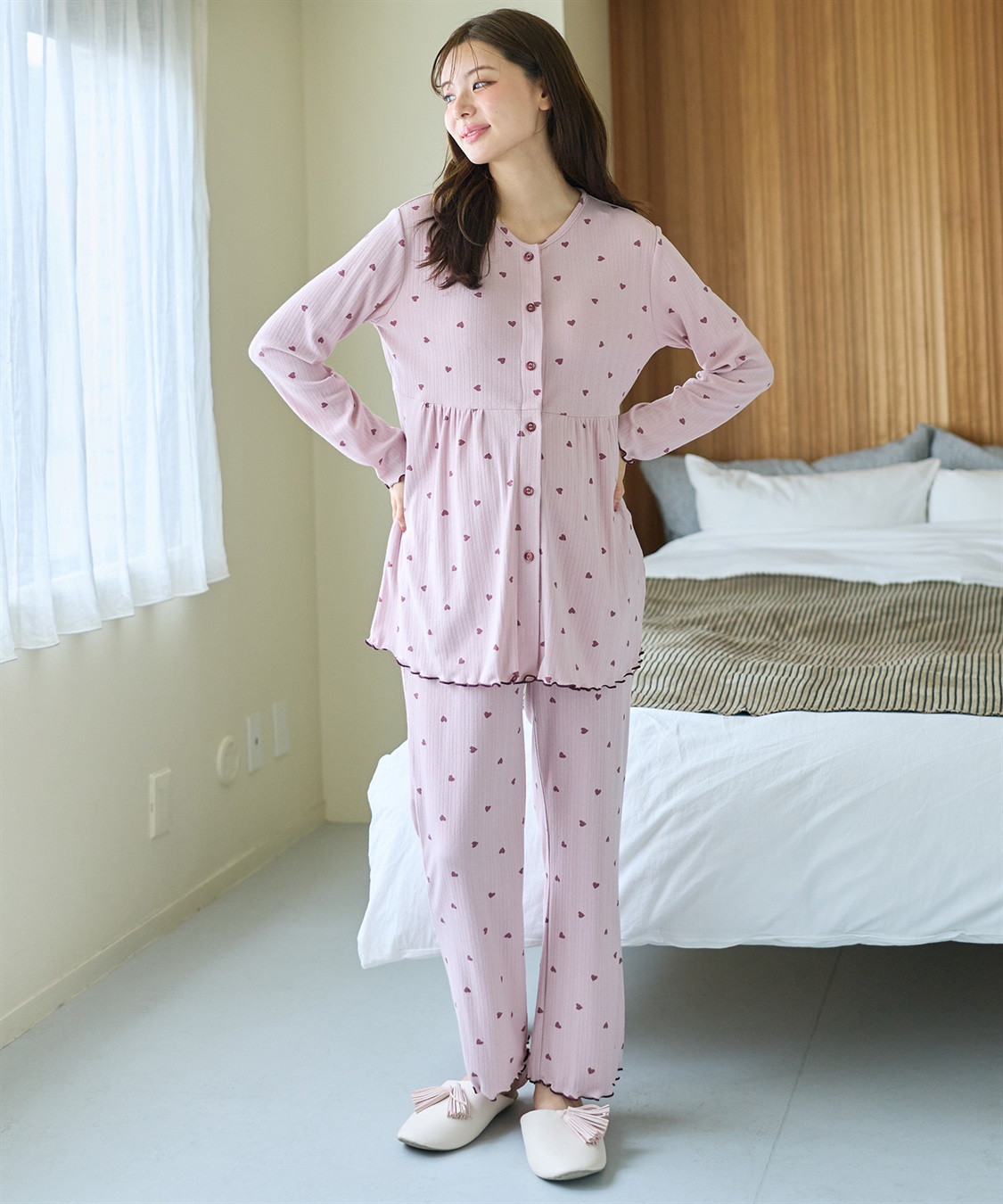 Rosemadame パターンメッシュ ハート柄 マタニティパジャマ　授乳対応 入院準備 産前産後対応_variation_3