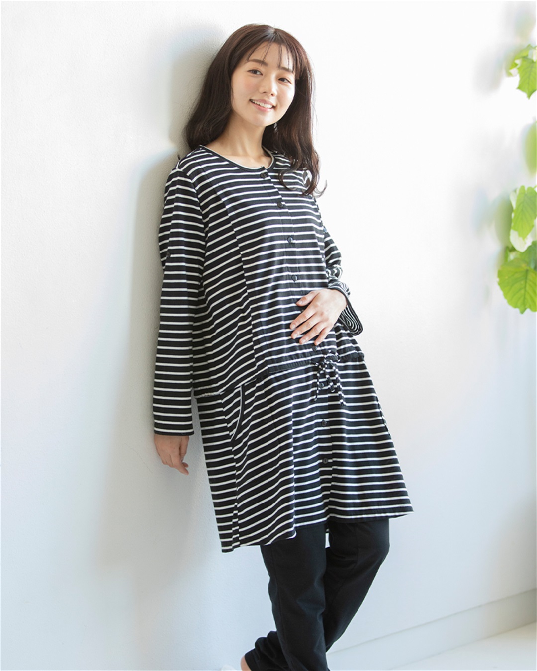 Rosemadame 天竺授乳口付きパジャマ　長袖 ロールアップ 着丈90cm 綿混 シンプル ポケット付き　マタニティパジャマ　maman et bebe(ママンエベベ)（マタニティ/授乳服）入院準備 出産準備 産前 産_variation_8