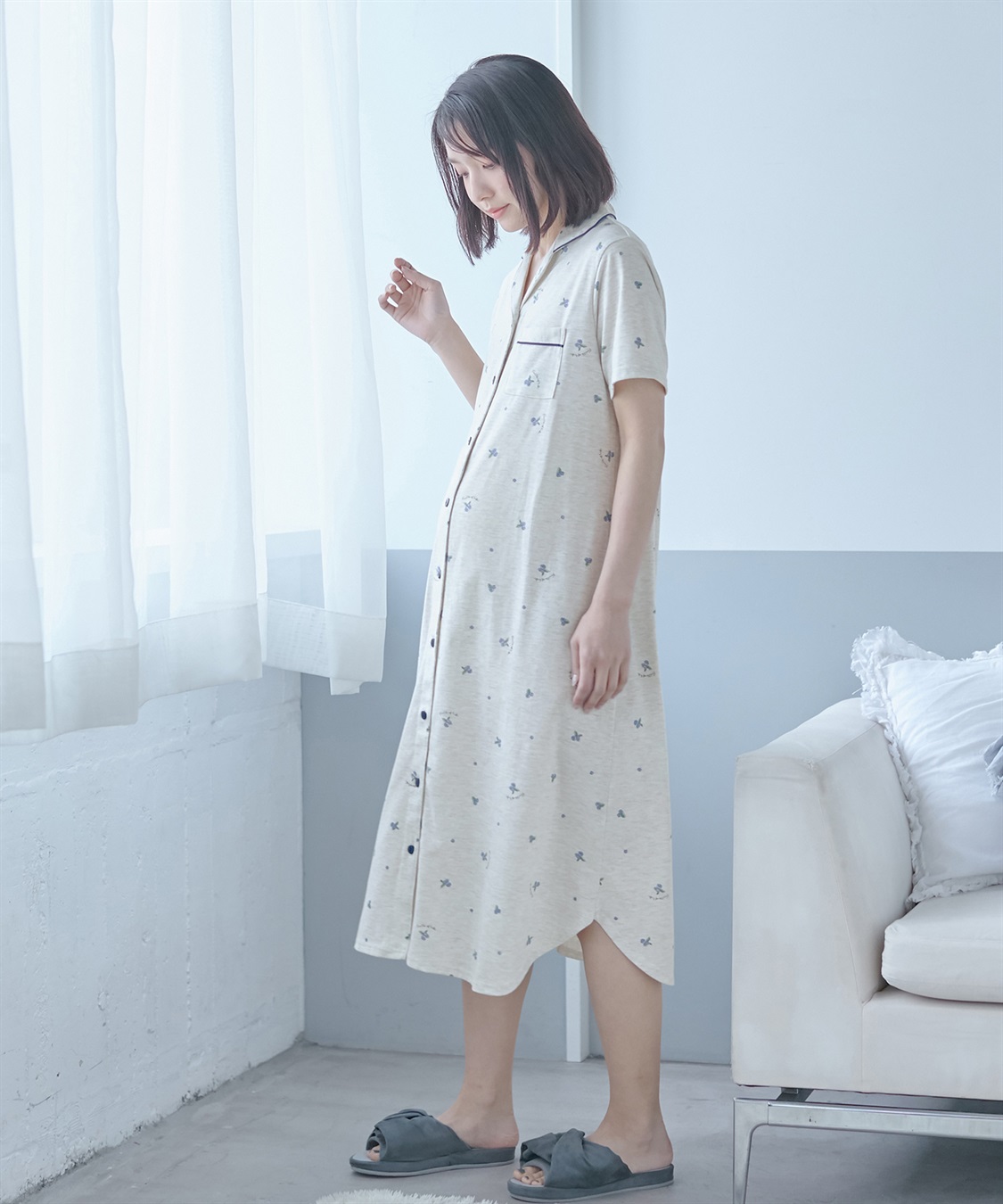 Rosemadame 授乳口付き半袖マタニティパジャマ（ブルーベリー柄）ワンピースタイプ_variation_1