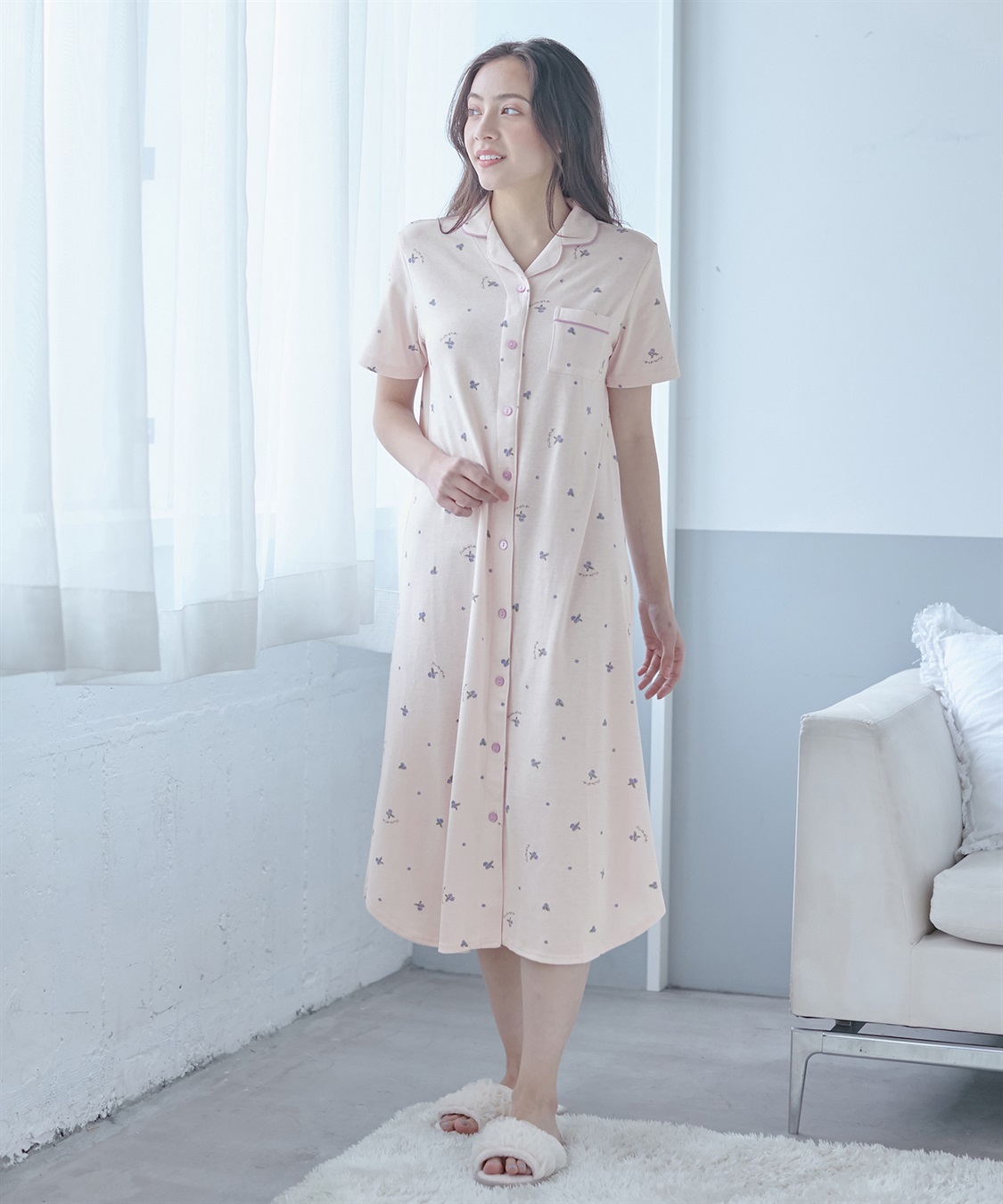 Rosemadame 授乳口付き半袖マタニティパジャマ（ブルーベリー柄）ワンピースタイプ_variation_2