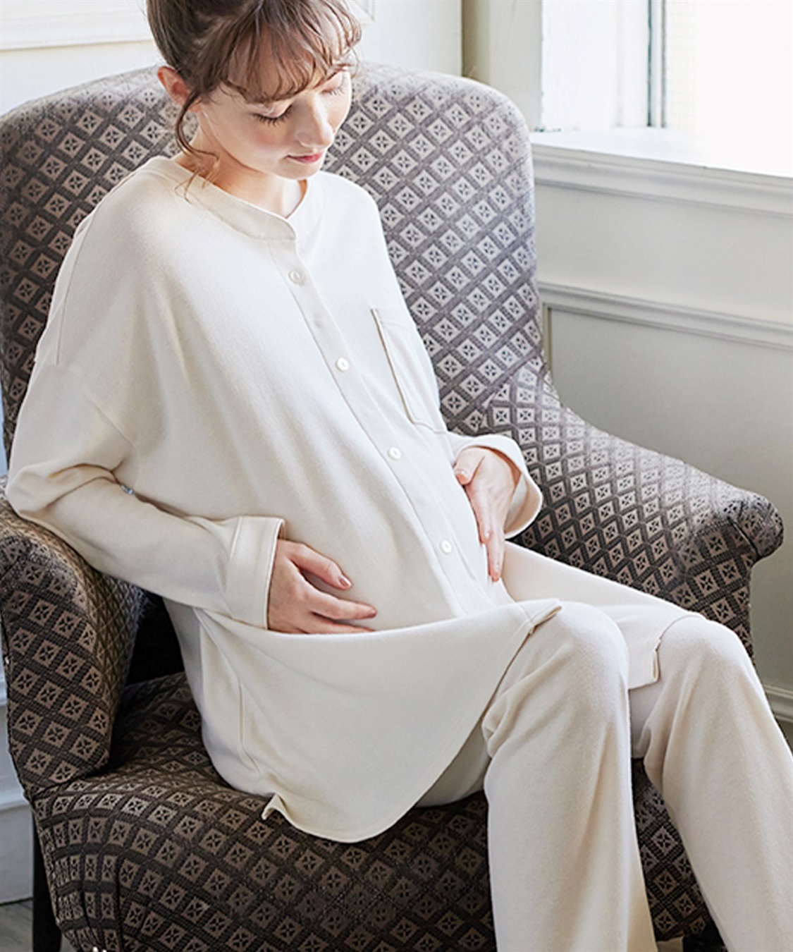 Rosemadame マタニティから産後まで ふわふわスムース無地パジャマ（マタニティ/授乳服）授乳楽々 妊婦服 産前・産後対応_variation_1