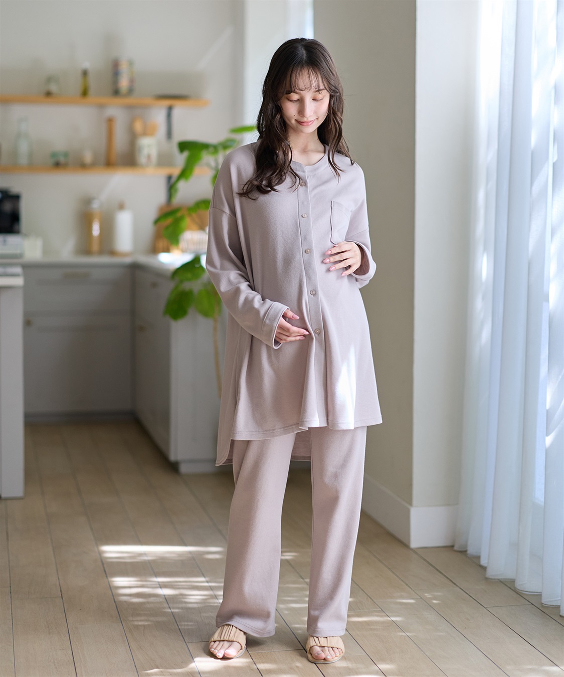 Rosemadame マタニティから産後まで ふわふわスムース無地パジャマ（マタニティ/授乳服）授乳楽々 妊婦服 産前・産後対応_variation_3